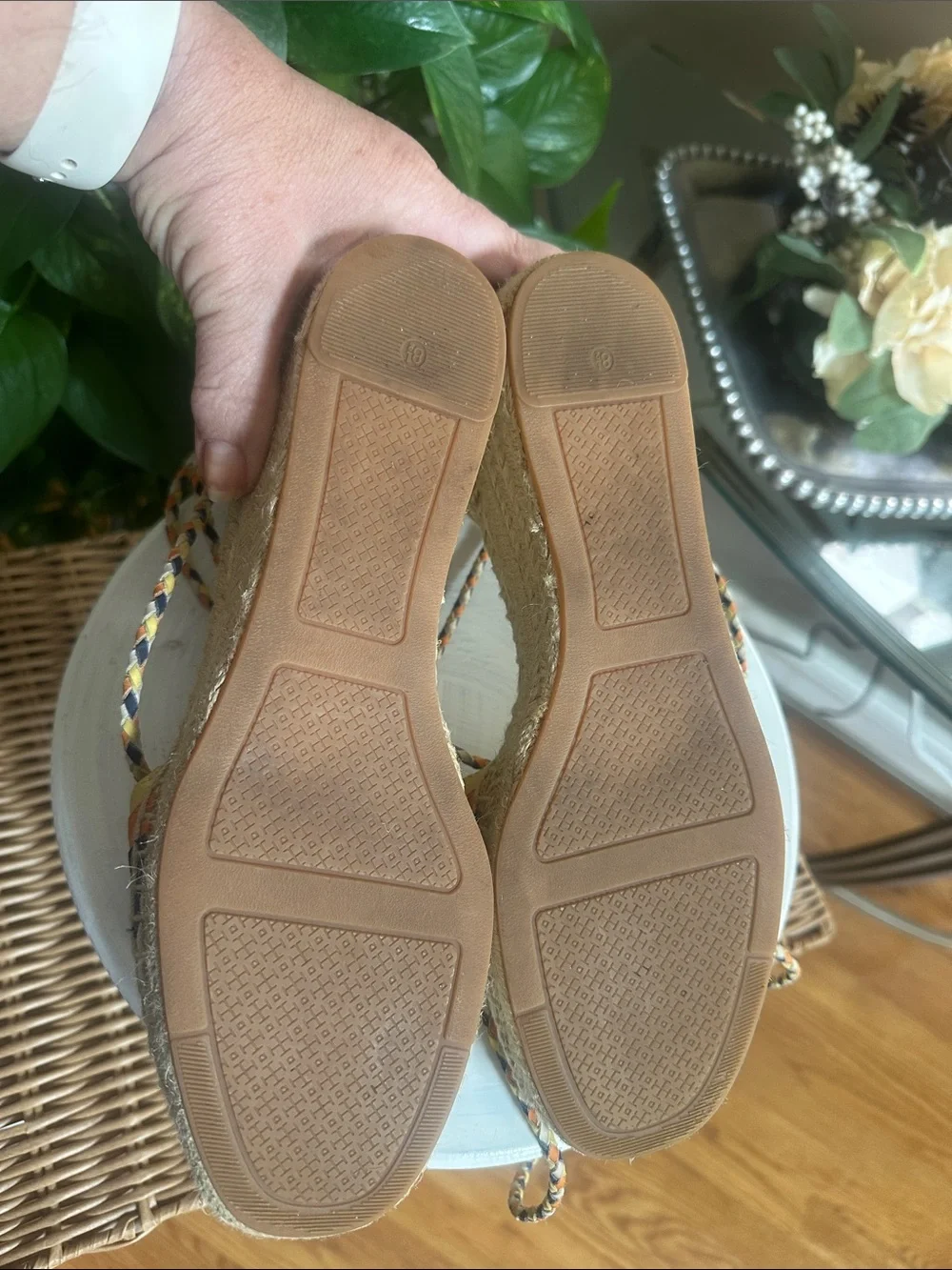 Tory Burch Laguna Canvas Espadrille Wedges with Navy Logo ankle wrap